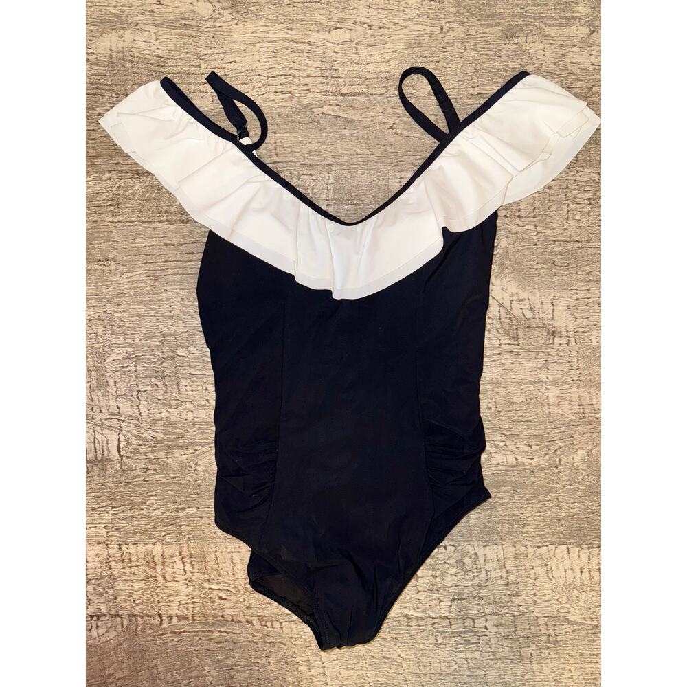 Gottex Ruffled One Piece Swimsuit | Vintage Black&White Retro Chic Swimwear Sz16